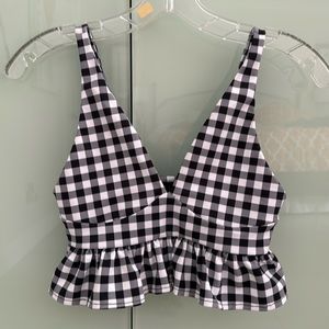 Beach Riot Bella Sports Bra Top Size XS Black Whtie Gingham Cropped Ruffle Women